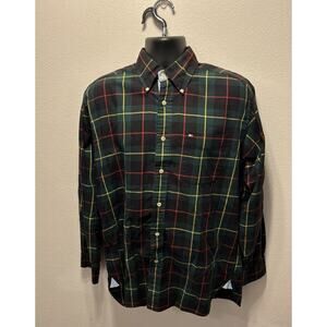 Vintage 2000 Tommy Hilfiger Shirt‎ Men's Med GREEN/RED Plaid Long Sleeve Button